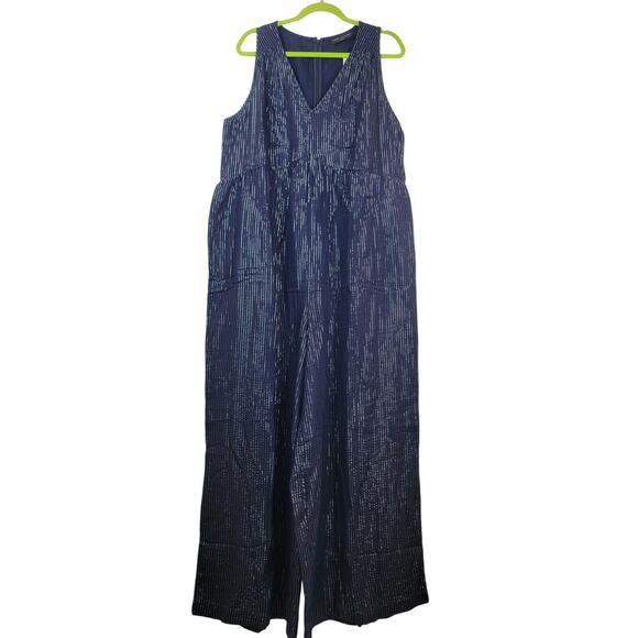 Lane Bryant NWT Lurex Gauze Easy Jumpsuit Martime Blue Silver Shimmer Size 16 - Picture 1 of 9